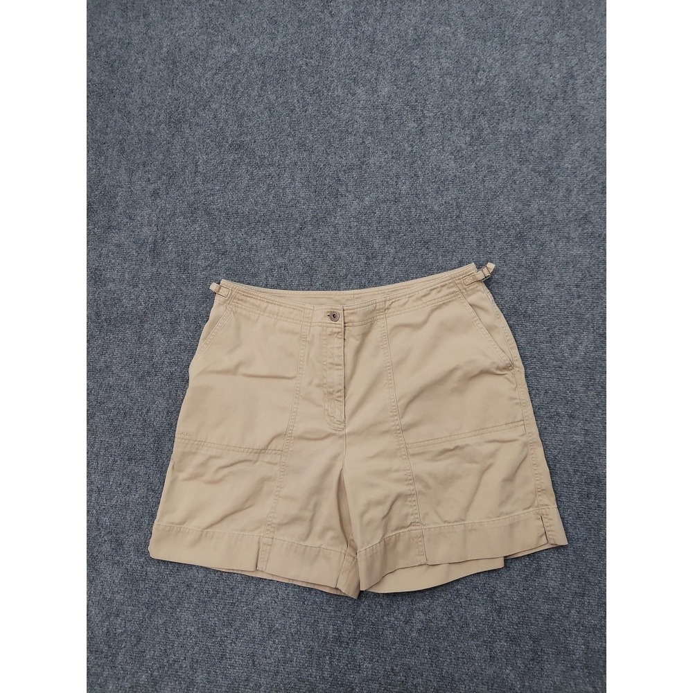 Vtg LRL Ralph Lauren Short Womens 14 Tan Cotton Side Buckles Walking Bermuda